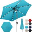 7.5ft Solar Umbrella Outdoor - Lighted Solar Patio Umbrella with 24 LED Lights Waterprool UV Protection, Table Umbrella with Tilt for Pool, Porch, Garden, Deck, Backyard (Aqua Blue)