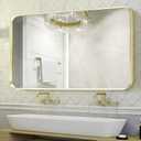 Gold Bathroom Mirror 30x40in, Metal Framed Rounded Rectangle Wall