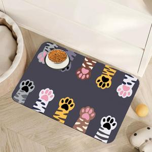 Cute Cat Paw Print Dog Food Mat for Floors,Absorbent Pet Food and Water Bowl Mats,Non-Slip Pet Feeding Mat,Pet Supplies 16" x 24",Cute Cat Paw Print