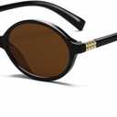 Retro Oval Sunglasses for Women Men Trendy Round Sunnies 90s Vintage Style (A4 Black/Brown)