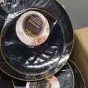 Disposable 7" Organic Hammered Collection Black with Gold RIM Plastic Salad /Desert Plates for Elegant parties, Weddings & All occasions.: 120CT