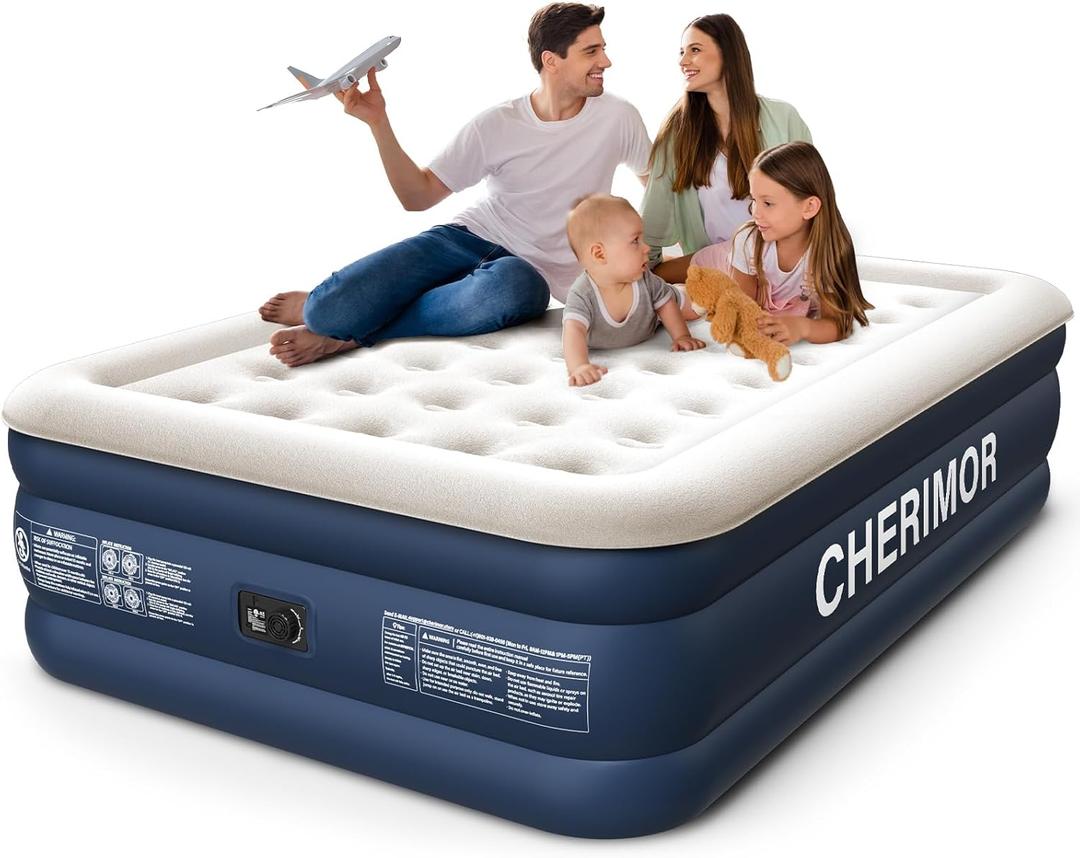 CHERIMOR Queen Air Mattress with Built in Pump, 18" Elevated Height, 48Hr LeakTested, Honeycomb Coil Support, 800 lbs Capacity, Fast 3Min Inflation–Blow Up Mattress for Guest Room & Sleepover