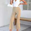 Cicy Bell Womens Flare Capri Pants Elastic High Waisted Cropped Dress Pants Trousers Stretchy Work Slacks (Beige, L)