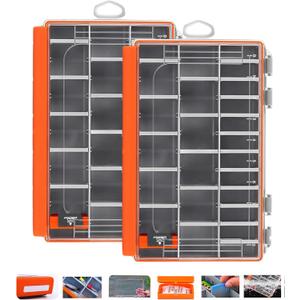 tackle box waterproof storage organizer 2Pack 3600 Fishing boxes Tray With Removable Dividers Lure Boxs Terminal container (3600 2PC orange)