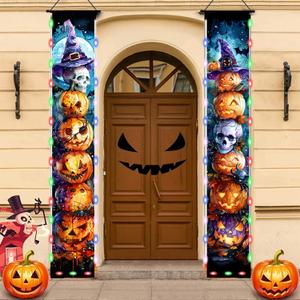 Nightmare Christmas Halloween Decor LED Lighted Banners Porch Sign Decorations Before Christmas Welcome Halloween Outdoor Party Banners (2)