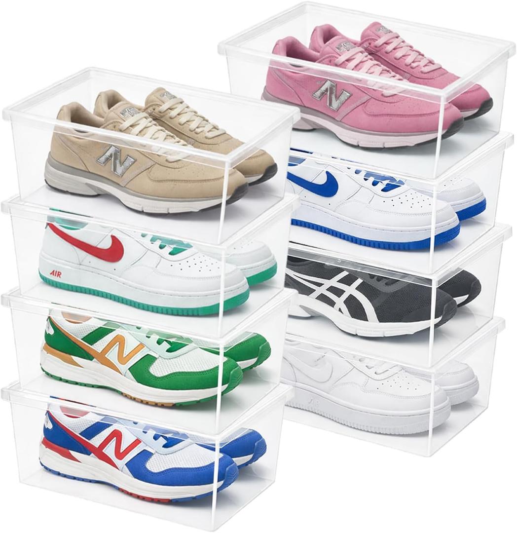 Superio Shoe Box Modern Storage Container 8 Pack - 6.5 Quart/6 Liter, Stackable Plastic Shoe Box Organizer (13.5"L x 8.35"W x 5.2"H)