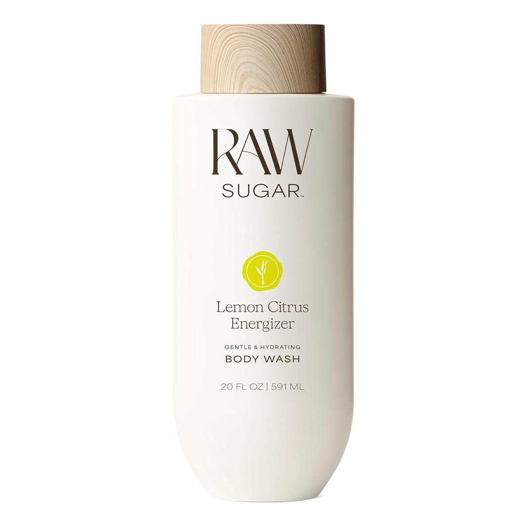 RAW SUGAR Lemon Citrus Energizer Gentle & Hydrating Body Wash, 20 Fl Oz (Pack of 1), Moisturizing & Energizing Bath & Shower Gel, Vegan, Formulated without SLS/SLES & Parabens