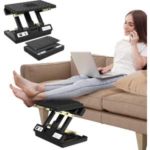 Foot Rest for Under Desk at Work, Height Adjustable Footrest with Massage Roller and Soft Pad, Foldable Ergonomic Foot Rest for Car, Underdesk, Home, Train(Black)
