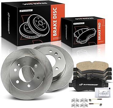 Premium 6-PC 11.73 inch (298mm) Rear Solid Disc Brake Rotors + Ceramic Pads Kit Compatible with Select Mercedes-Benz, Dodge and Freightliner Models -