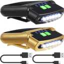 Mudder LED Clip on Cap Lights USB Rechargeable Cap Flashlight Clip Waterproof Ultra Bright Hat Flashlight Headlamp for Fishing Camping Hand Work (Black, Gold)