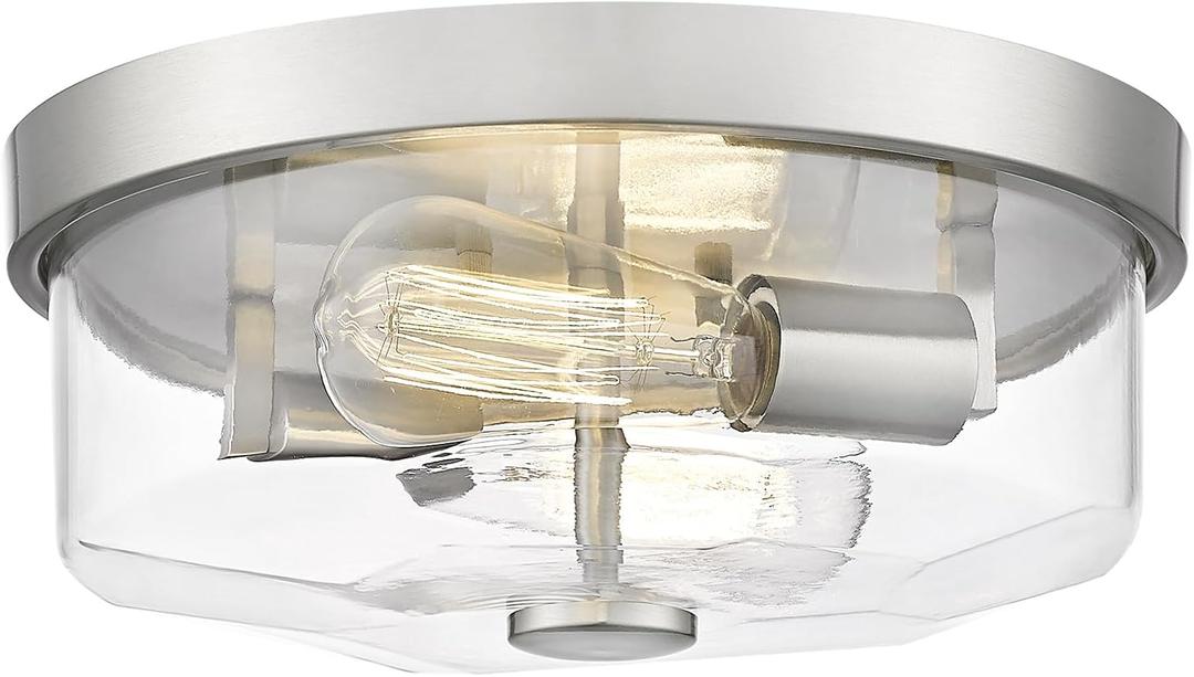 Brushed Nickel Flush Mount Ceiling Light, 2-Light Hallway Light Fixtures, Modern Farmhouse Farmhouse Ceiling Light Clear Glass for Kitchen Porch Entryway Indoor Outdoor