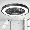 Ceiling Fans with Lights and Remote, 22 Inch Enclosed Bladeless Dimmable Ceiling Fans Flush Mount, Black Modern Low Profile Ceiling Fan with Light for Bedroom, Kitchen, Living Room, Dining Room, 23 inch