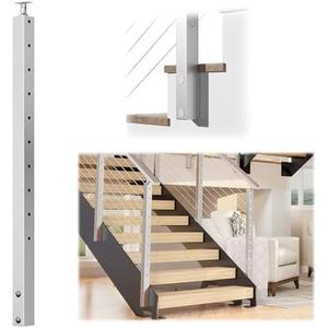 Muzata Side Mount Stair Cable Railing Post 36 Inch for 25-35 Degrees Stair 36"x2"x2" Patent Design for Both Left&Right Side Brushed Cable Railing System Kit Indoor Outdoor PF01 LB4S