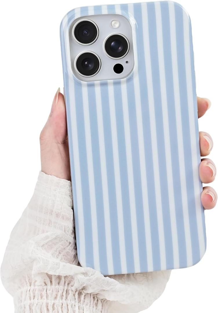 Compatible with iPhone 16 Pro Case,Cute Aesthetic Striped Pattern Cover for Women Girls,Soft TPU Shockproof Protective Stylish Kawaii Phone Case for iPhone 16 Pro 6.3",Blue