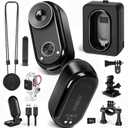 True 4K Action Camera with GPS AI Tracking, 64G Mini Body Camera with 6-Axis Stabilization, Wearable POV Cam with Charging Case, Waterproof Thumb Sports Camera for Cycling Swimming Skiing