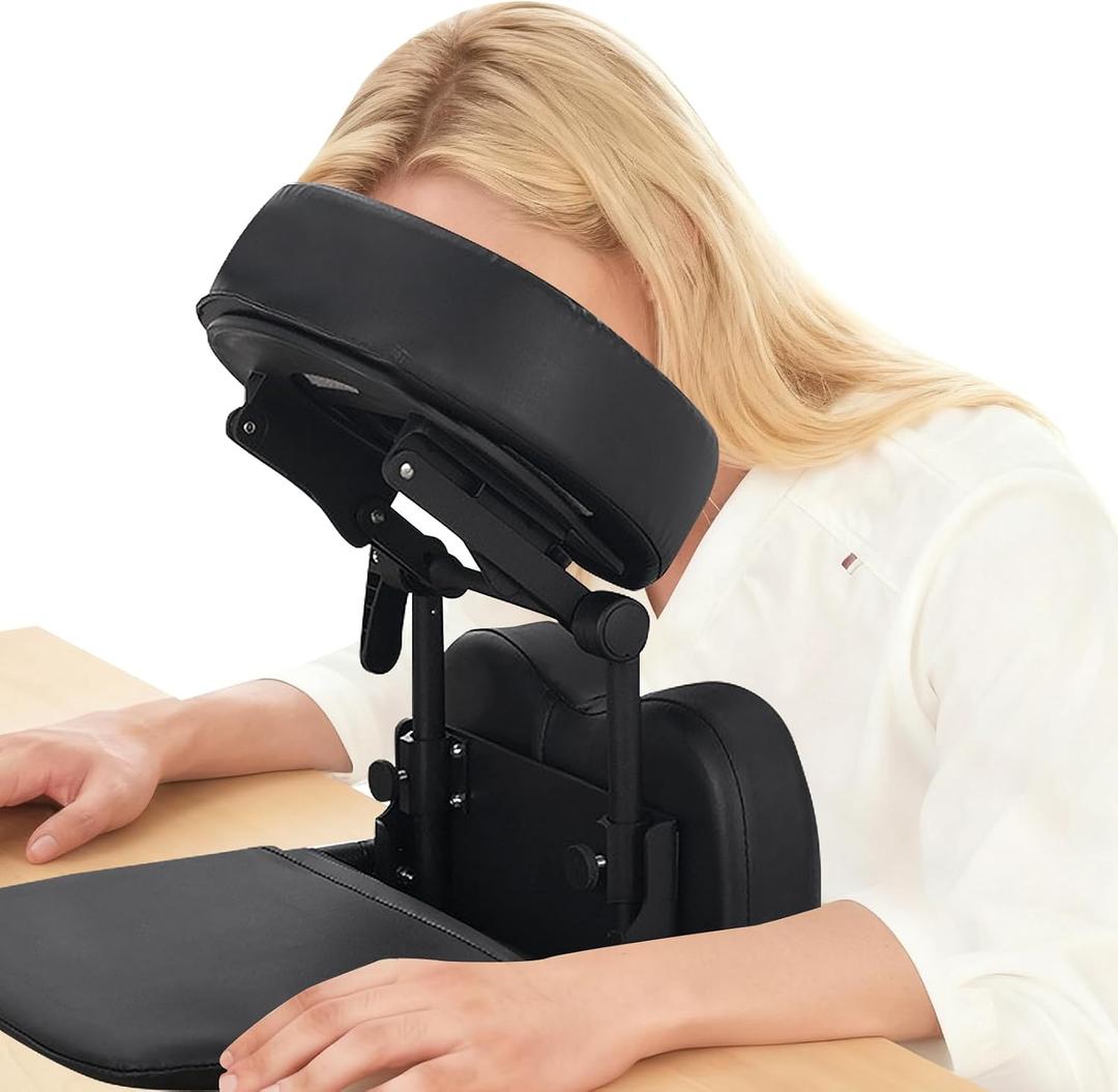 TOROKOM Massage Portable Face Down Massage Kit for Desk and Table Top, Adjustable Headrest Face Pillow Cradle & Chest Pad, Black