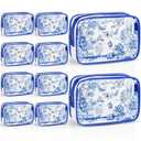 SilTriangle Set of 10 Clear Floral Cosmetic Bags PVC Makeup Bags Waterproof Travel Organizer Toiletry Pouches for Wedding Birthday Baby Shower Party Ideal Gift for Women Nurse Bridesmaid(Blue)