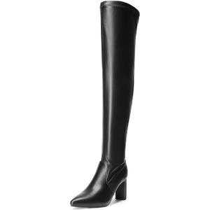DREAM PAIRS Women's Over The Knee Stretch Thigh High Boots Chunky High Heels Pointed Toe Long Fall Boots, 9