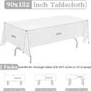 HAISIWLKJ 2 Pack 90 x 132 Inch White Rectangle Tablecloths for 6 or 8 Foot Table, Washable Reusable Outdoor Polyester Fabric Decorative Table Cover for Dining, Buffet, Camping, Baby Shower, Party