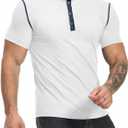 PLEPAN Mens Henley Shirts Crewneck Short Sleeve Casual Cotton T-Shirts with Contrast Color Collar (X-Large)