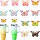 12pcs Butterfly Straw Cover Cap for Stanley Cup,Glitter Straw Topper Compatible with 30&40oz Tumbler with Handle,10mm 0.4in Dust-Proof Reusable Straw Tips Lids