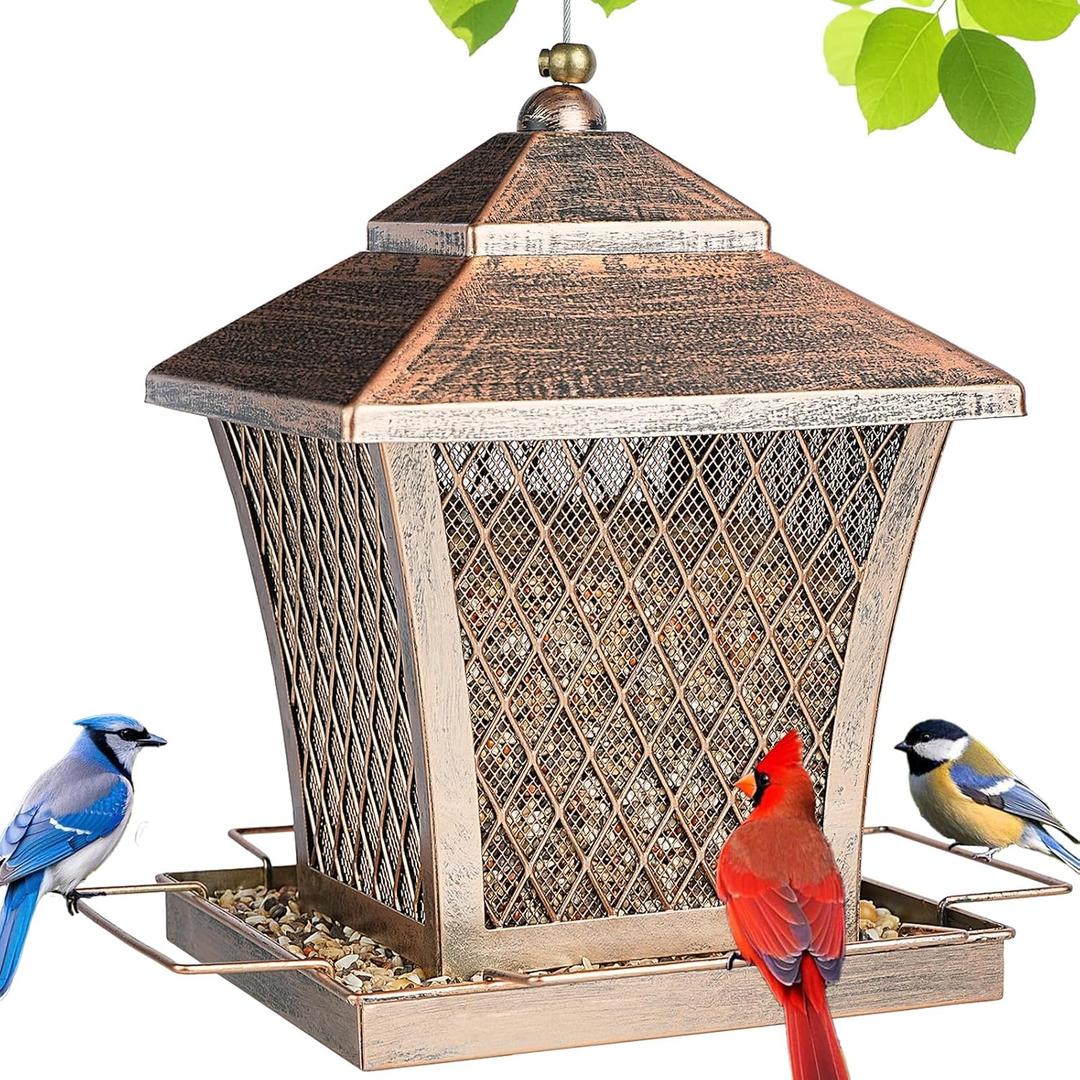 MYITYARD Bird Feeder for Outdoors Hanging, 4 lbs Large Capacity Metal Wild Bird Feeders - Vintage Bronze Finish Rust-Resistant Birdfeeder for Garden Yard Balcony Decor, Easy Fill (Double-layer tower shape)