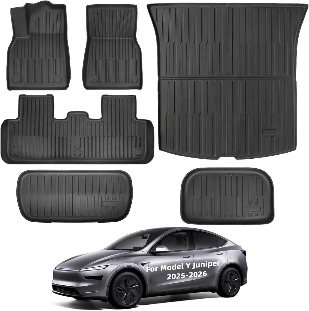 New 2025-2026 Tesla Model Y Juniper Floor Mats 5-Seat | All Weather TPE Waterproof Anti-Slip Friction-Resistant Front & Rear Trunk Mats | Floor mats for Families and pet Lovers