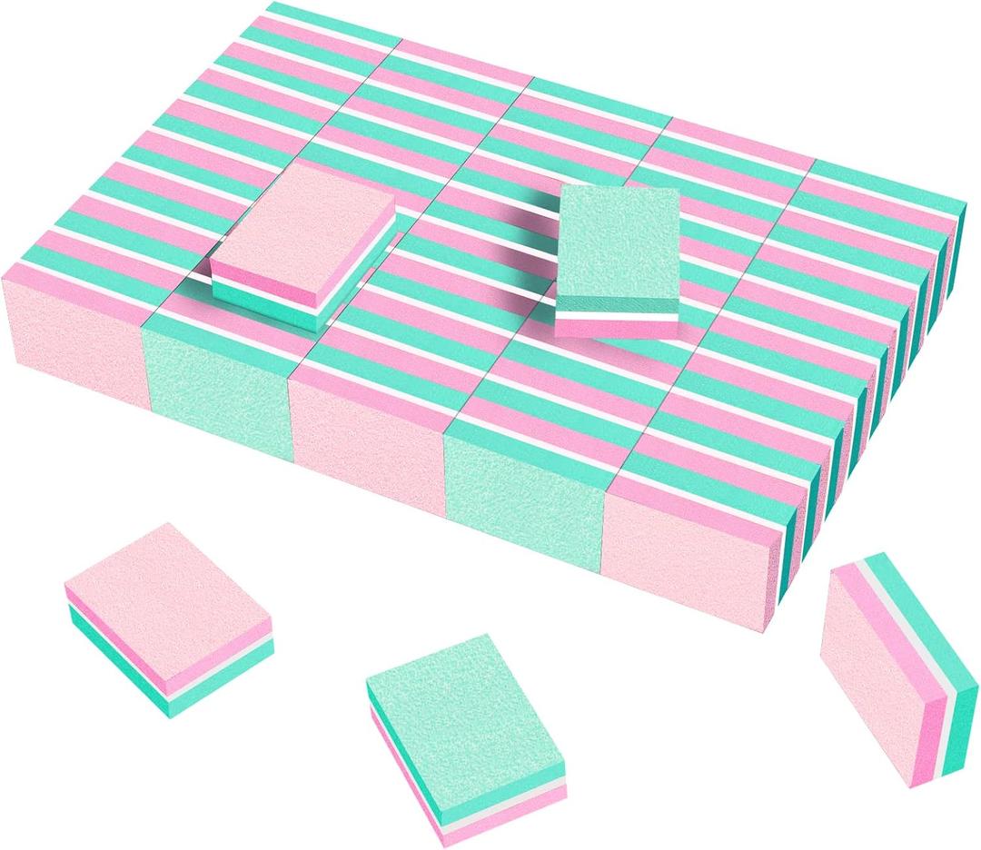 CGBE Buffer Block Nail File 180/100 Grit Nail Buffers Sponge Nail Polish Sanding Buffer Strips Nail File Blocks Manicure Tools 50PCS(Pink-Green)