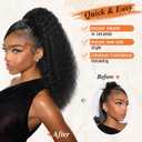 Kinky Straight Ponytail Extension for Black Women,16 Inch Yaki Drawstring Ponytail,Natural-Looking Thick Synthetic Hairpiece for Daily Wear(Natural Black)