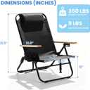 Premium Portable Camping Chair 5-Position Recliner Beach Folding Lightweight Outdoor Chair with Wooden Armrests, Headrest, Multi-Pockets Heavy Duty 350lbs, for Patio, Backyard, Black