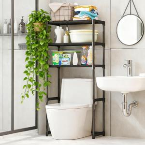 Garvee 3 Tier Bathroom Over The Toilet Shelf, Freestanding Space Saver Metal Over The Toilet Shelf Organizer- for Most Toilets, Black