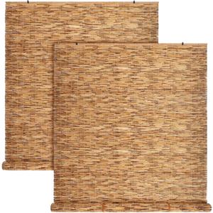 DoubleFill 2 Pcs Bamboo Shades Outdoor Reed Roll Up Blinds 48 W x 72 H Blackout Sunshade Cordless Bamboo Blinds for Home Porch, Patio & Windows Decor Shutters Sunlight Privacy Screen(Carbon Brown)