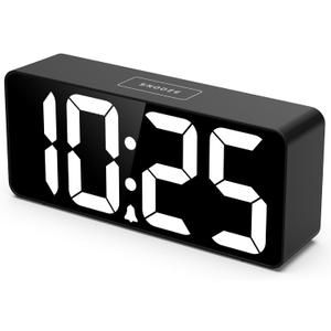 Welgo Senior Friendly Digital Alarm Clock, 7.5 Inches Large Display, Easy to Ues, Fully Range Brightness, Adjustable Volume, Convenient USB Charging Port for Bedside (Black/White Digit)