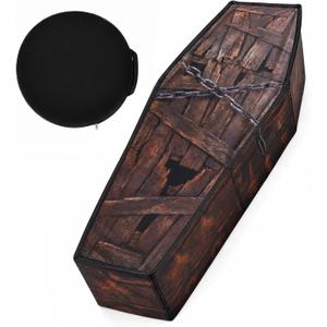 Libima Halloween Cemetery Pop up Coffin with Lid Fake Life Size 60'' Coffin Prop Scary Really Size Collapsible Fabric Instant Casket for Skeleton Party Graveyard Decoration (1 Pcs,Wood Look)