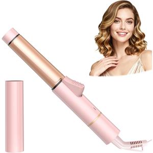 Ukliss Mini Travel Curling Iron 1 Inch, Dual Voltage 110-240V, 30s Fast Heating & Ionic Ceramic, Portable Hair Curler with Case, Perfect for Short to Medium Hair, Frizz-Free Curls (Pink)