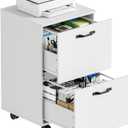 DUMOS 2 Drawer Filing Cabinet, Rolling Under Desk Storage, White, 16.5''W x 15.7''D x27.6''H