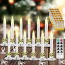 Kithouse 12 Pack Christmas Window Candles Lights with Timer Battery Operated Electric LED Taper Candles Flameless,Sliver Candlestick, Suction Cups,24 PCS Battery Included,Christmas Bow& Gift Box (Silver)