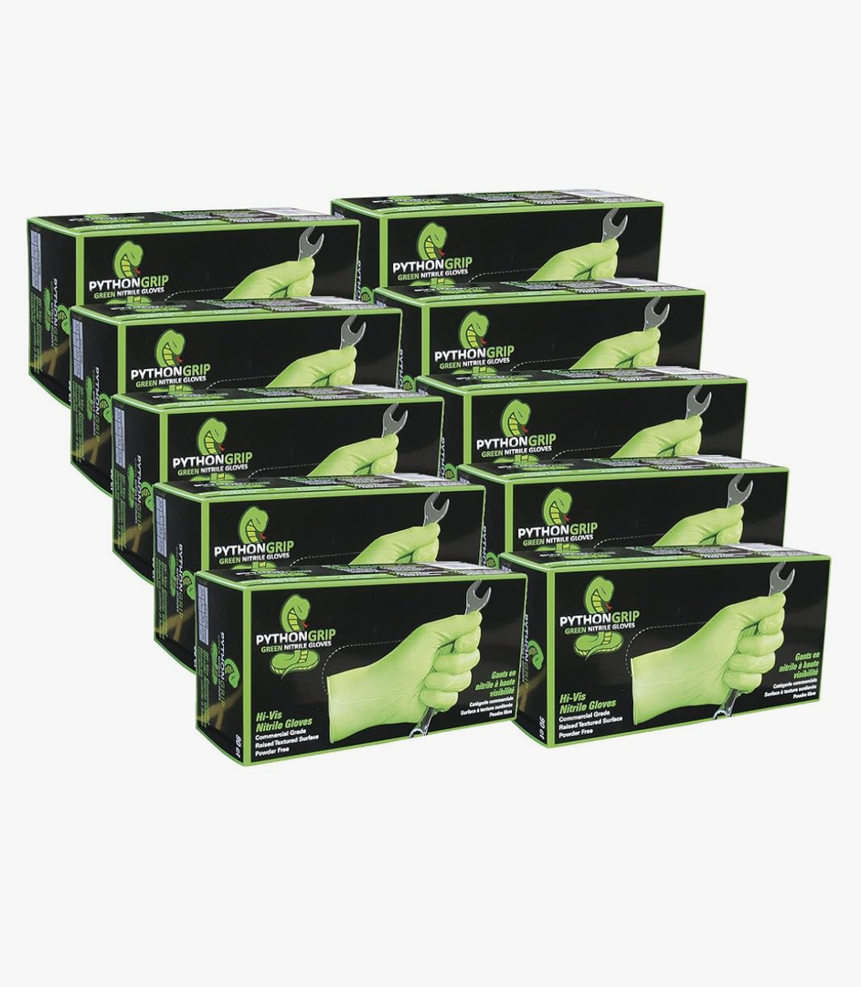 DENCO DISTRIBUTING, INC. Python Grip 6MIL Nitrile Gloves - Hi Vis Green - Commercial Grade - 10 Boxes Per Case