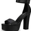 IDIFU IN5 Sabrina Black Heels Platform Block Chunky High Ankle Strap Heeled Sandals Sexy Wedding Party Dress Shoes for Women Open Toe Heels (Black Pu, 9)