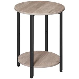 HOOBRO Round Side Table, Wooden Look Accent End Table for Sofa Couch, Round Nightstand with 2-Tier Storage Shelf, for Small Spaces in Living Room, Bedroom, Greige BG58BZ01G1