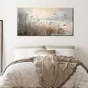 LASMOND Vintage Meadow Wall Art for Living Room Reed Grass Canvas Painting Prints Large Retro Rustic Cottagecore Countryside Landscape Farmhouse Bedroom Artwork Home Decor (46x23 Inches)