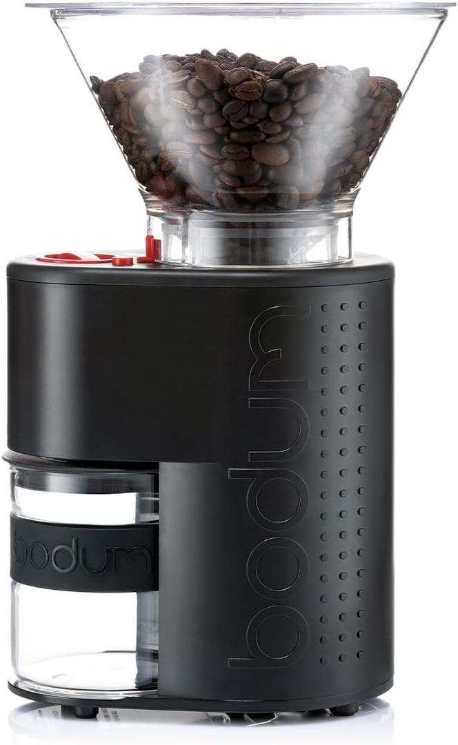 Bodum Bistro Electric Conical Burr Coffee Grinder, Preset Timer, 12 Grind Settings, Black (7.75 oz)