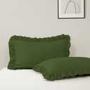 King Pillow Cases Set of 2, 20''x36'' Microfiber Dark Olive Green Ruffle Pillow Cases, Soft Breathable and Non Shrinking Envelope Cute Pillowcases