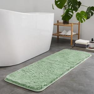 TECHMILLY Super Soft Shaggy Bathroom Runner Rugs, Absorbent Thick Non Slip Microfiber Bath Rugs, Quick Dry Machine Washable Bath Mat for Bathroom Floor, Bathtub and Shower 17"x47" (Sage)