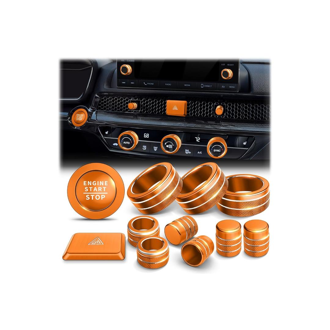 Polodunn for Honda Civic 2022-2026 Accessories, CRV 2023-2026 & Acura Ingetra 2023-2025 (Fit 7" Screen/ 2 Audio Knobs), 12pcs Knob Cover Kit - Hazard Light, Push Start, Audio, AC & Air Vent (Orange)