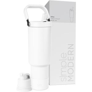 Simple Modern Trek Pivot | 40oz Flip Straw Tumbler with Handle | Water Bottle & Boot | Interchangeable Straw & Chug Lids | Insulated Stainless Steel Jug | Gym Sports Outdoors | Winter White