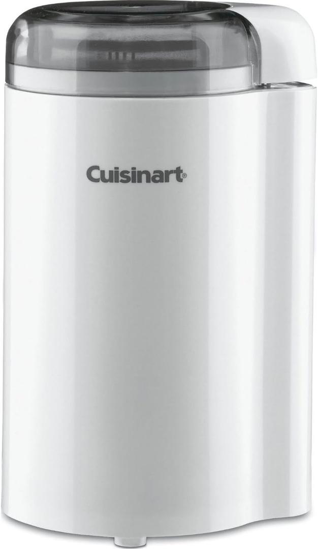Cuisinart DCG-20BN Coffee Grinder, On/Off Switch With Safety Interlock, Stainless Steel Blades and Easy-to-Clean Bowl with Lid, 2.5oz/70g Capacity  Enough for 12 Cups, White