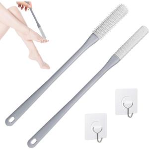 2 Pack Toe Cleaning Brush,Silicone Foot Scrubber for Shower with 15.7" Long Handle Soft Cleaning Bath Brush Feet Cleaner Scrub Foot Care for Seniors,Elderly, Men and Women (Grey)