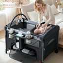 4 in 1 Baby Bassinet Bedside Crib with One-Hand Setup & Waterproof Mattress ASTM-Certified Pack and Play, Portable Foldable Playard with Diaper Changer for Newborn to Toddler(Black)