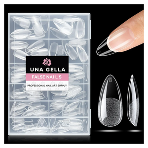 UNA GELLA Almond Nail Tips 216pcs Medium Almond Press on Nails Pre-shape Gel Fake Nails for Full Cover Acrylic French False Nails For Nail Extension, DIY Salon 12 Sizes Gelly Tips
